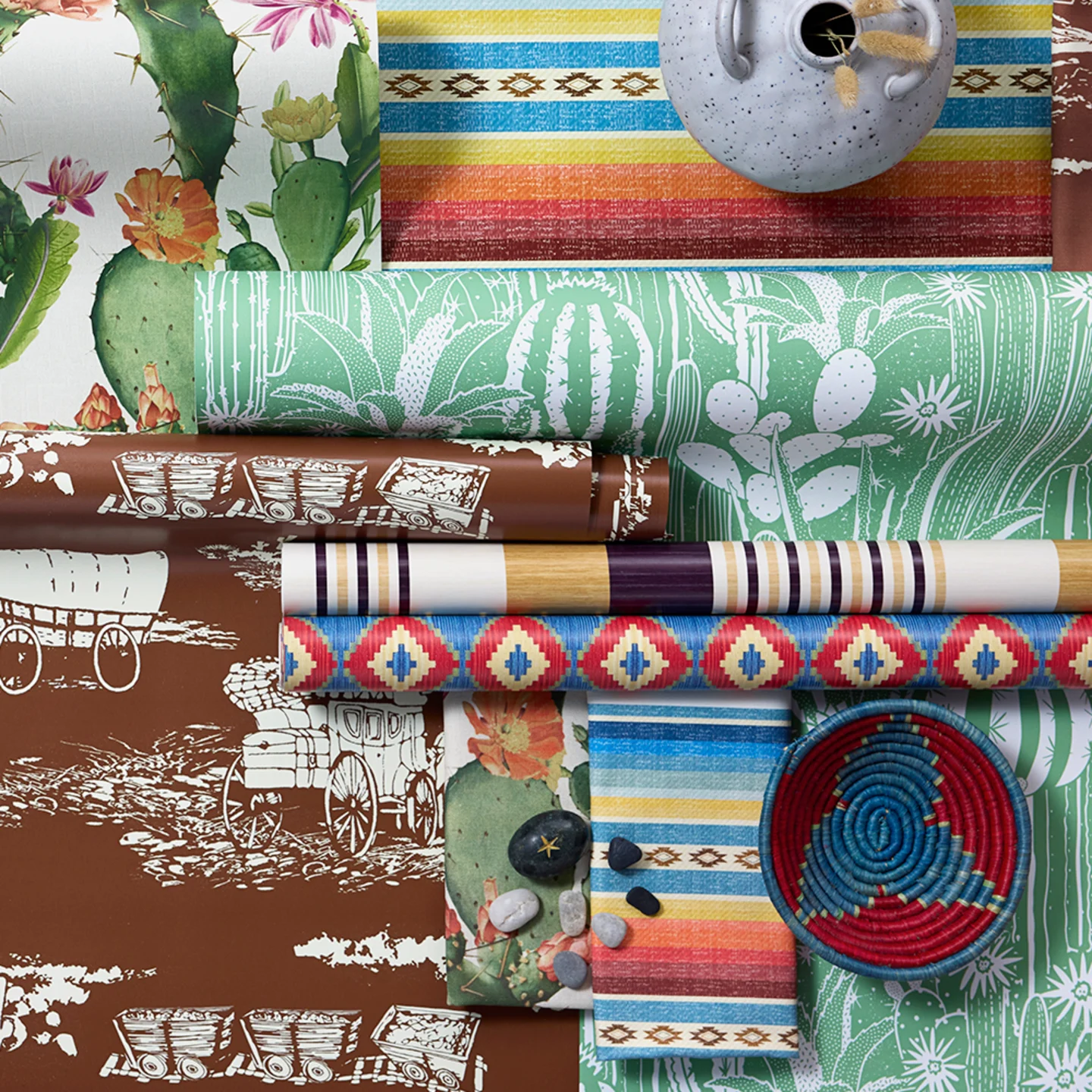 Rolls of western style wallpaper.