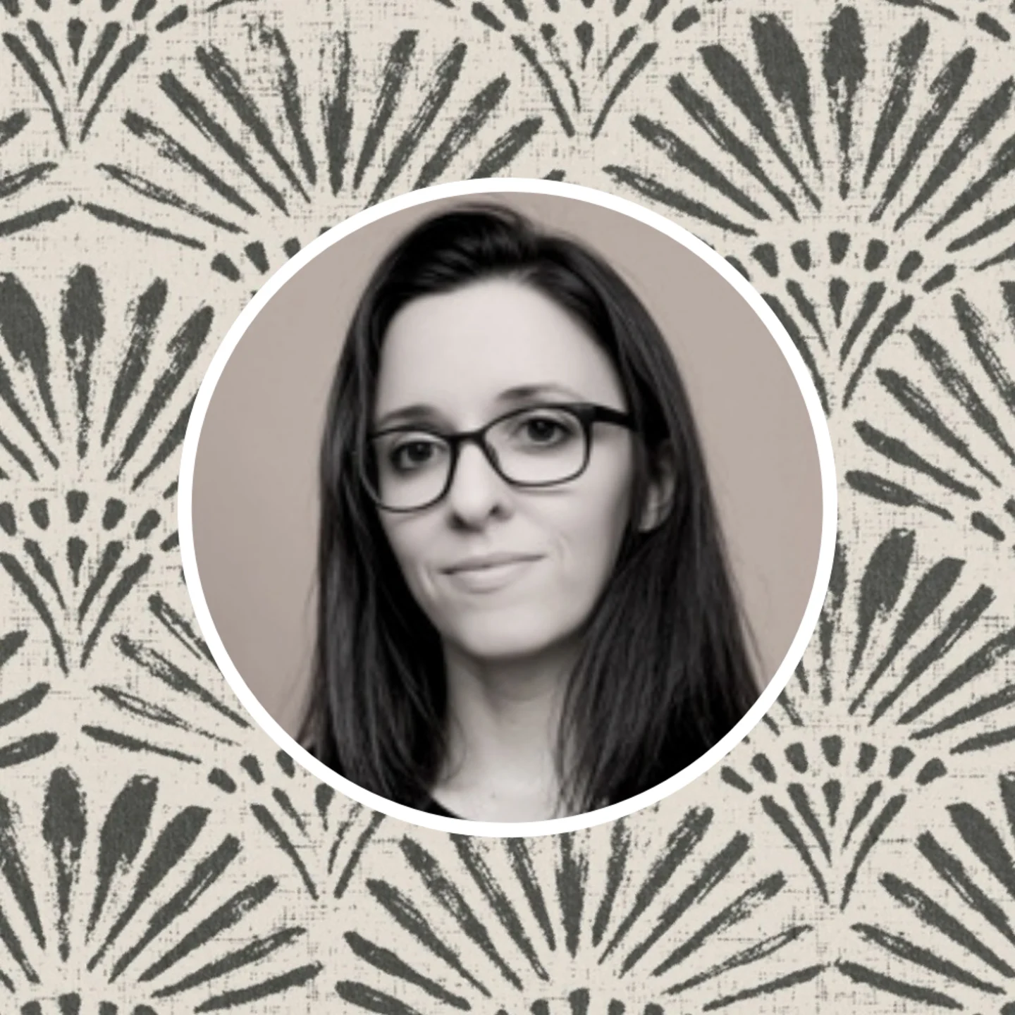 Headshot of Spoonflower artist Roberta in front of one of her designs.