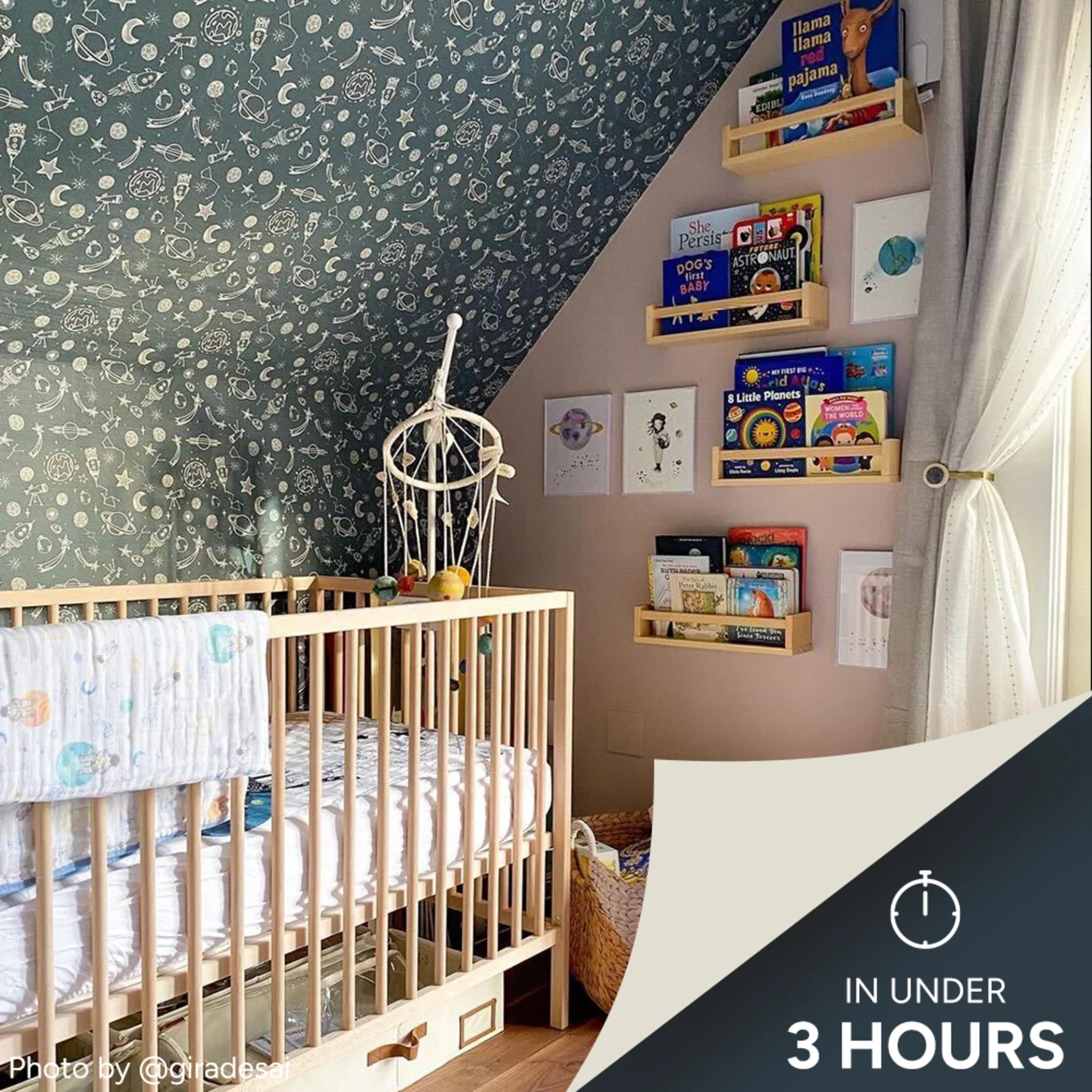 Nursery with Space Themed Wallpaper