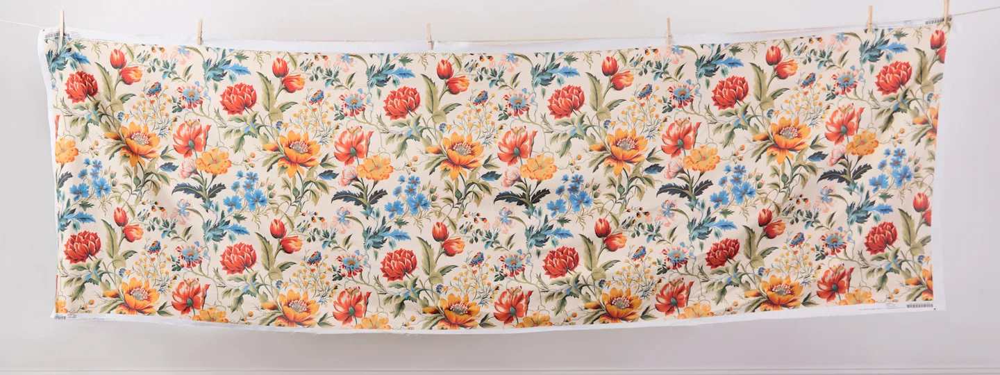 Extra wide cotton fabric hanging on a clothesline.